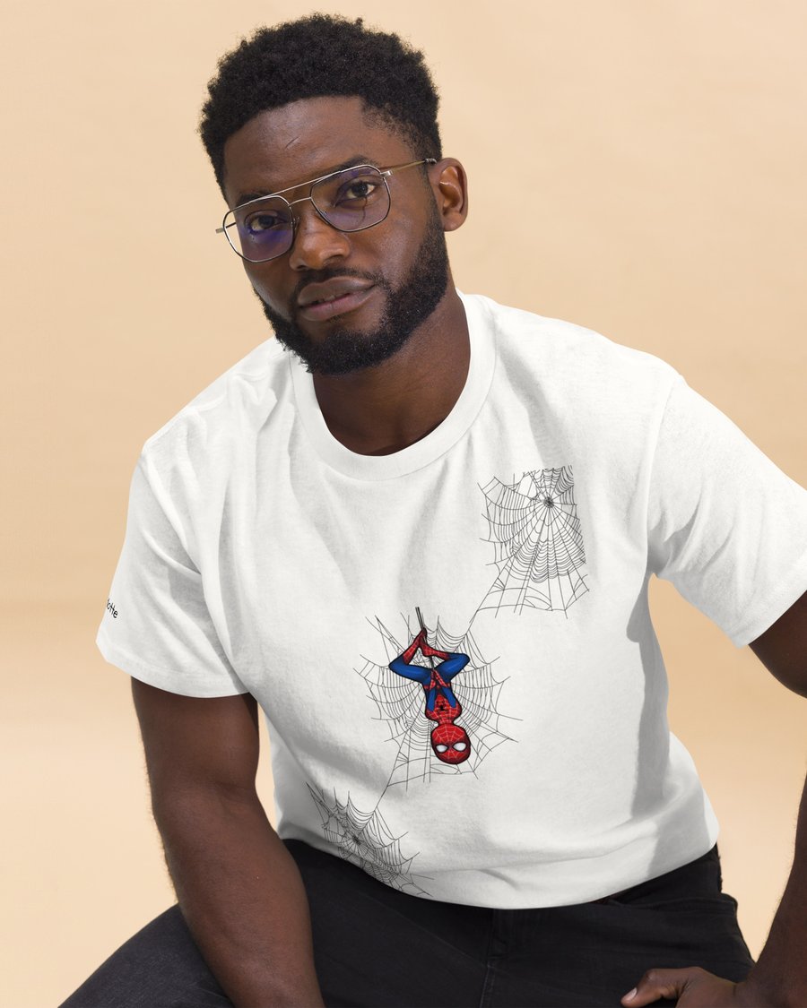 T-shirt blanc avec impression Spider-Man et toiles d'araignée, collaboration Charlotte Picard